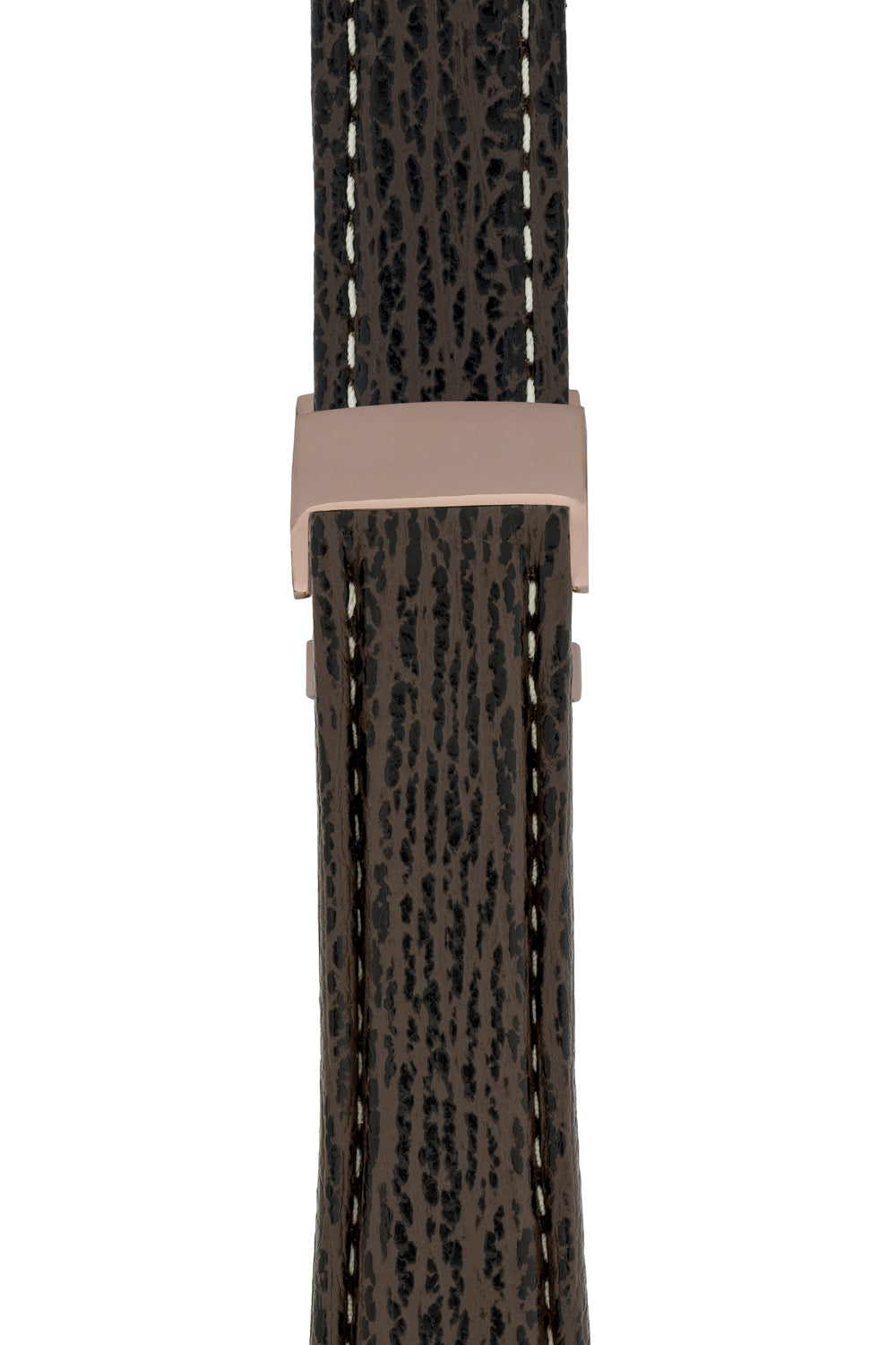 Breitling-Style Sharkskin Leather Deployment Watch Strap in Brown (with Polished Rose Gold Deployment Clasp)