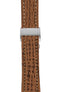 Breitling-Style Sharkskin Leather Deployment Watch Strap in Gold Brown (with Brushed Silver Deployment Clasp)