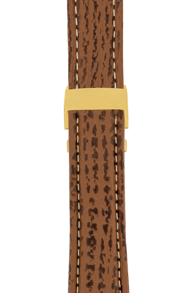 Breitling-Style Sharkskin Leather Deployment Watch Strap in Gold Brown (with Polished Gold Deployment Clasp)