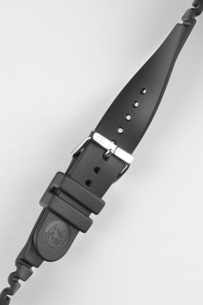Black Bonetto Cinturini 284 Rubber Watch Strap buckled and twisted to show flexibility 