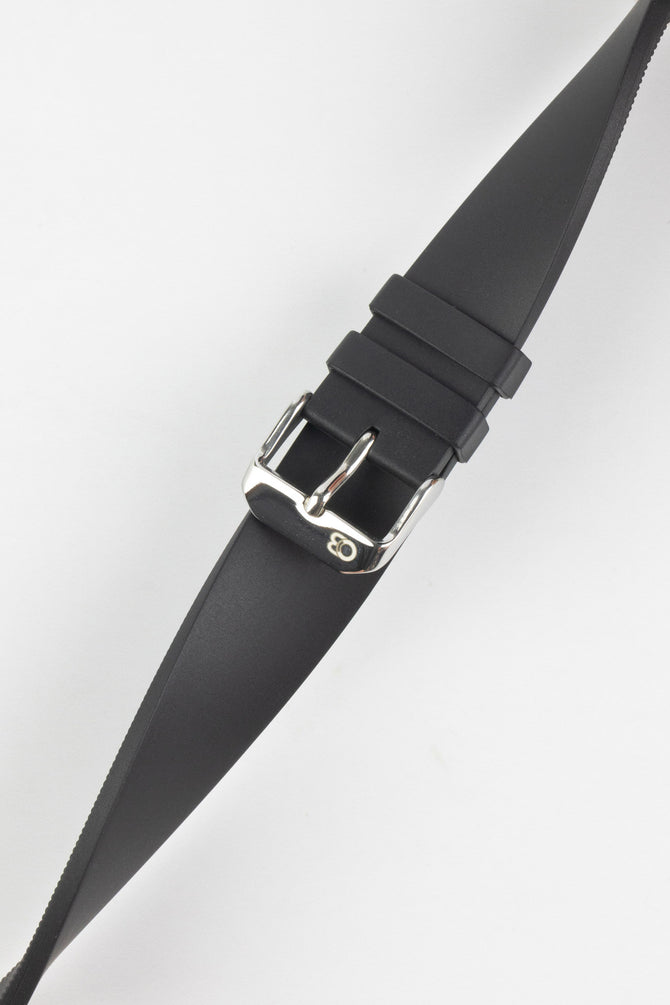 Black Bonetto Cinturini 270 Rubber twisted showing flexiblity 
