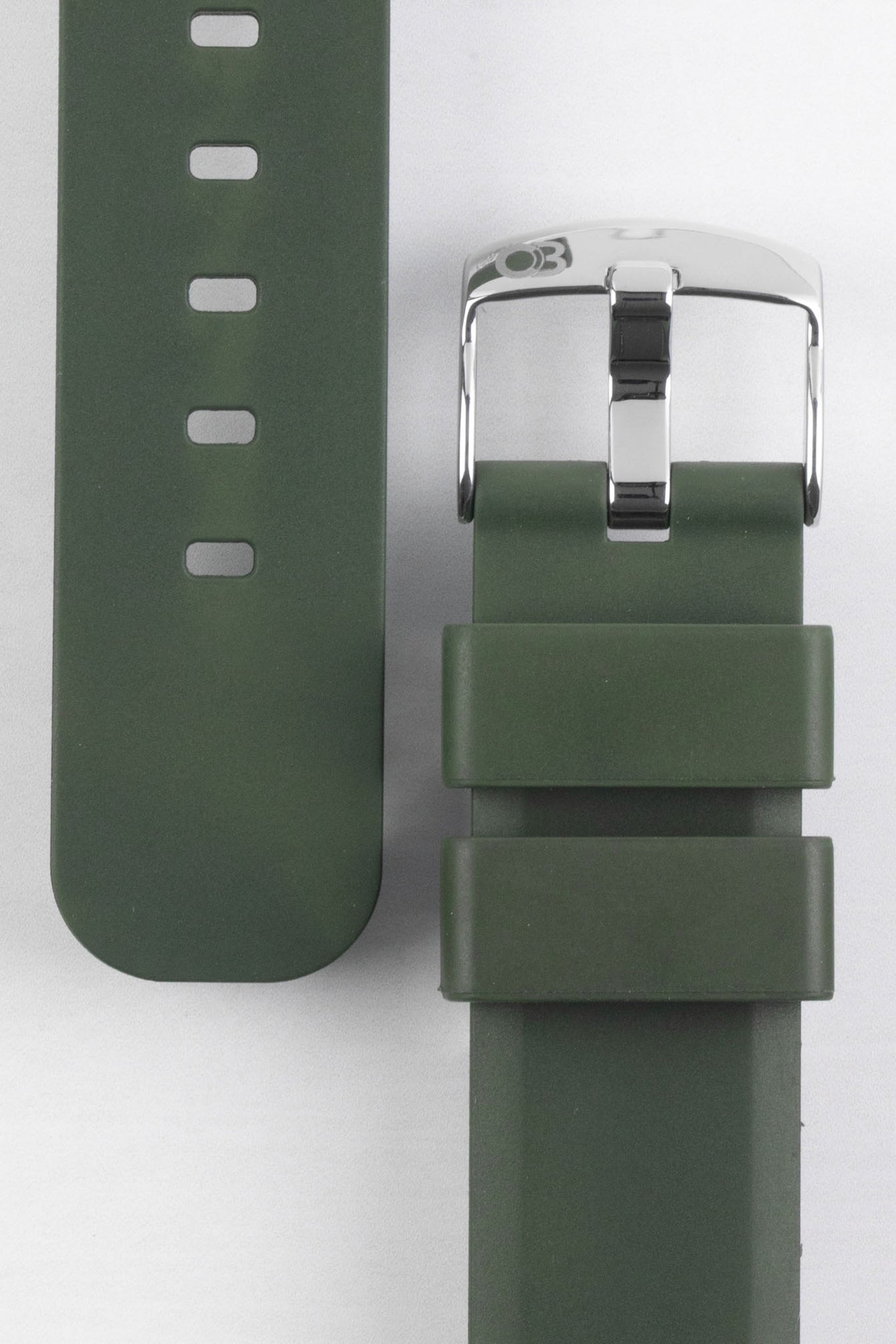 Buckle and adjustment holes of Dark Green Bonetto Centurini 317 rubber watch strap