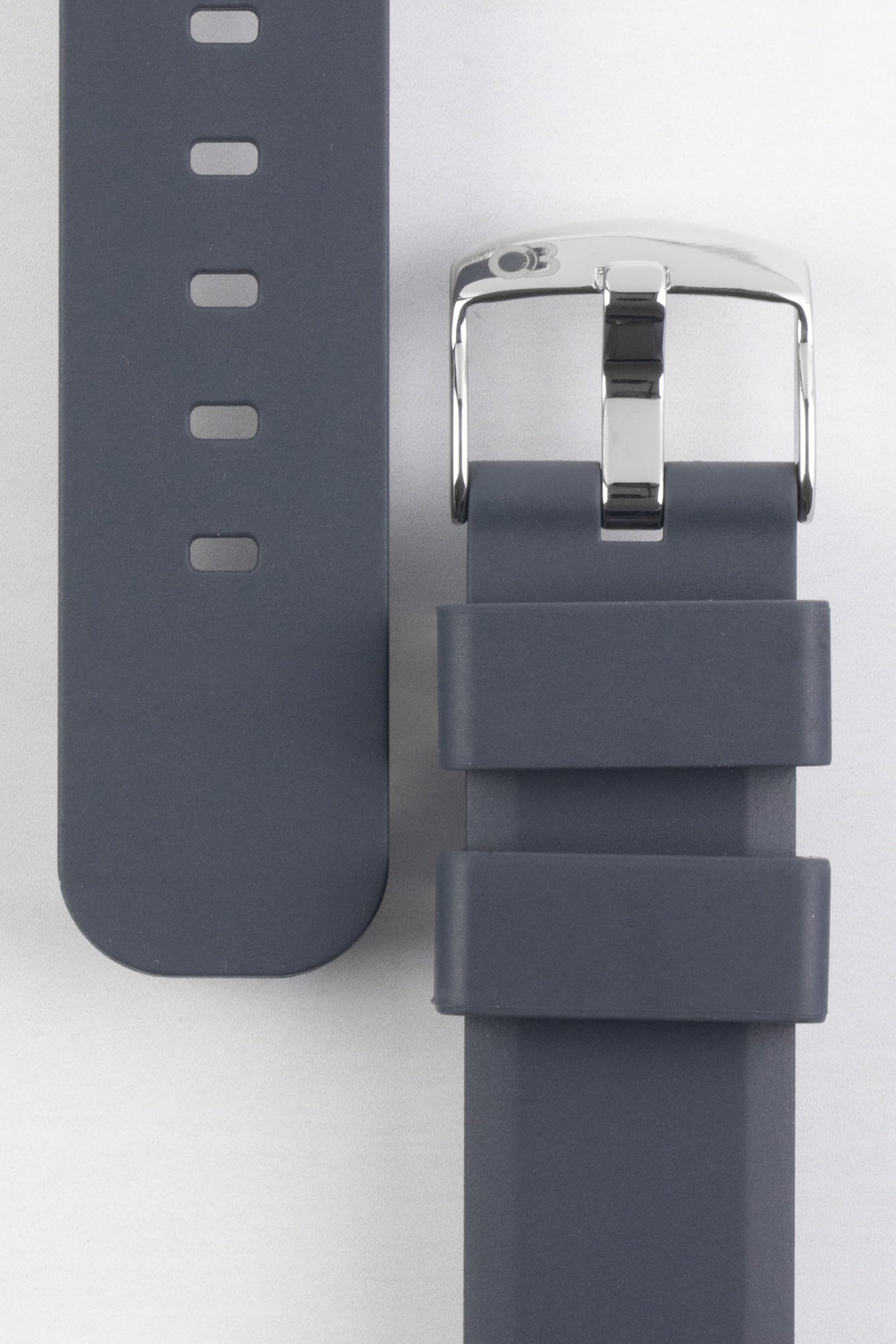 Buckle and adjustment holes of bonetto cinturini 317 rubber watch strap in dark grey