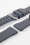 Lug and Buckle end of Bonetto Centurini 317 rubber watch strap in dark grey with logo embossed brushed stainless steel buckle