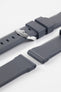 Lug and Buckle end of Bonetto Centurini 317 rubber watch strap in dark grey with logo embossed polished stainless steel buckle