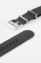 Buckle and adjustment holes of bonetto cinturini 328 in black with brushed stainless steel buckle