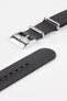 Buckle and adjustment holes of bonetto cinturini 328 in black with polished stainless steel buckle