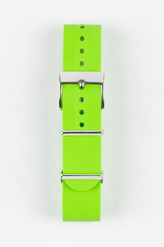 Lime green Bonetto cinturini rubber one piece watch strap with polished silver buckle