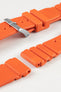 Orange Bonetto Centurini 284 Premium Rubber watch strap with logo embossed tail end and logo embossed brushed stainless steel buckle