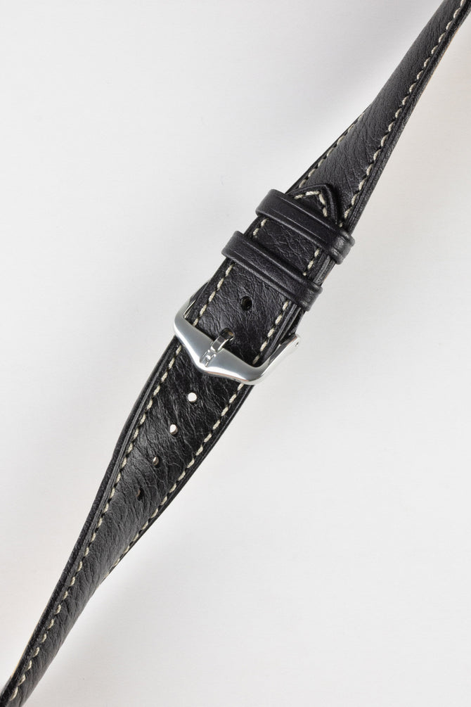 Hirsch BOSTON Buffalo Quick-Release Leather Watch Strap in BLACK