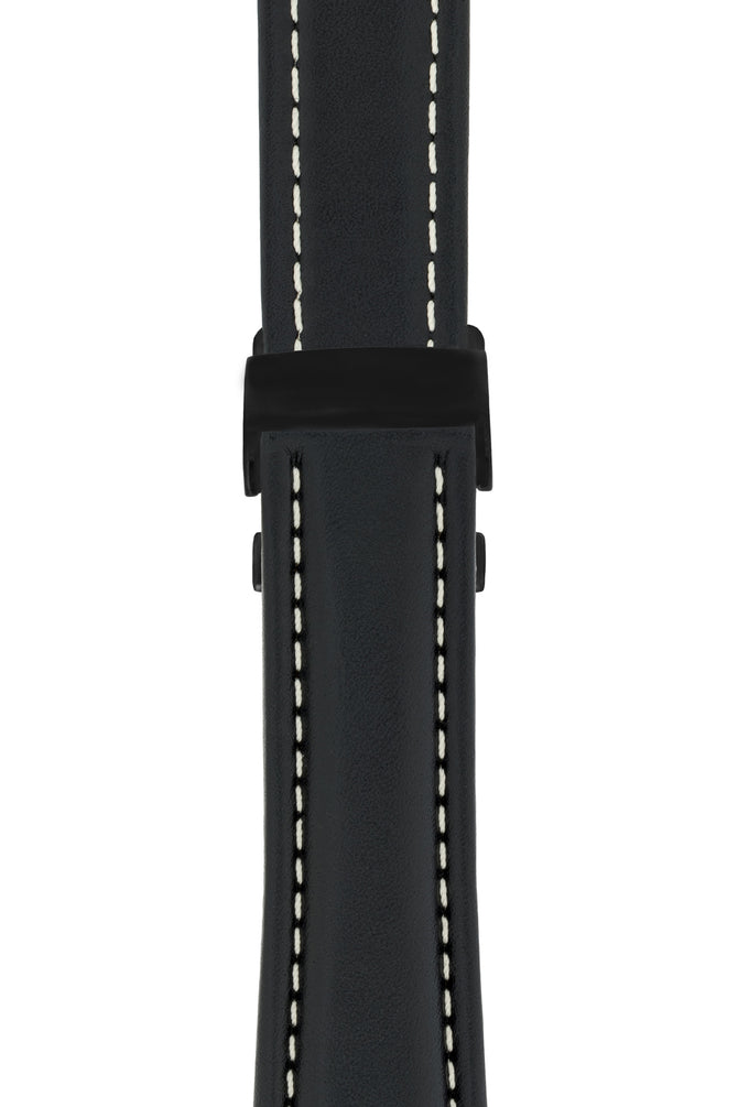 Breitling-Style Calfskin Deployment Watch Strap in Black (with Black PVD-Coated Deployment Clasp)