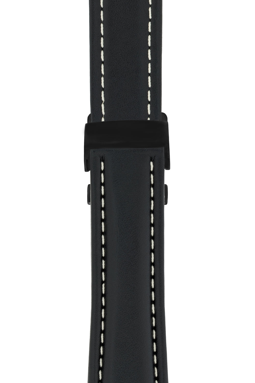 Breitling-Style Calfskin Deployment Watch Strap in Black (with Black PVD-Coated Deployment Clasp)