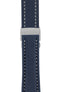 Breitling-Style Calfskin Deployment Watch Strap in Blue (with Polished Silver Deployment Clasp)