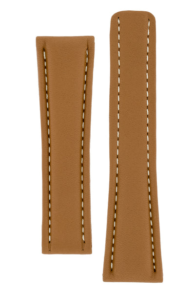 Breitling-Style Calfskin Deployment Watch Strap in Caramel Brown