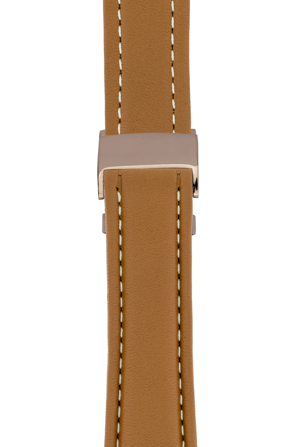 Breitling-Style Calfskin Deployment Watch Strap in Caramel Brown (with Polished Rose Gold Deployment Clasp)