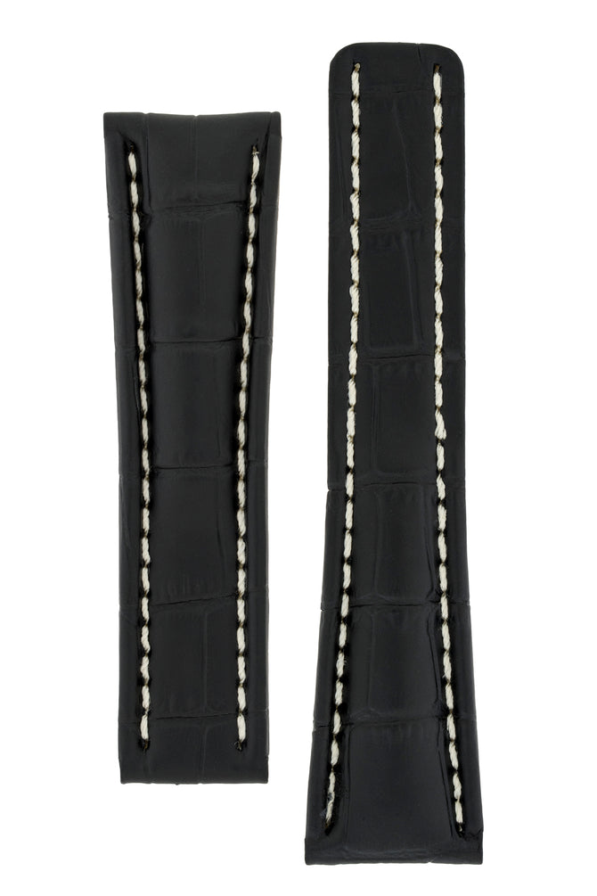 Breitling-Style Alligator-Embossed Deployment Watch Strap in Black