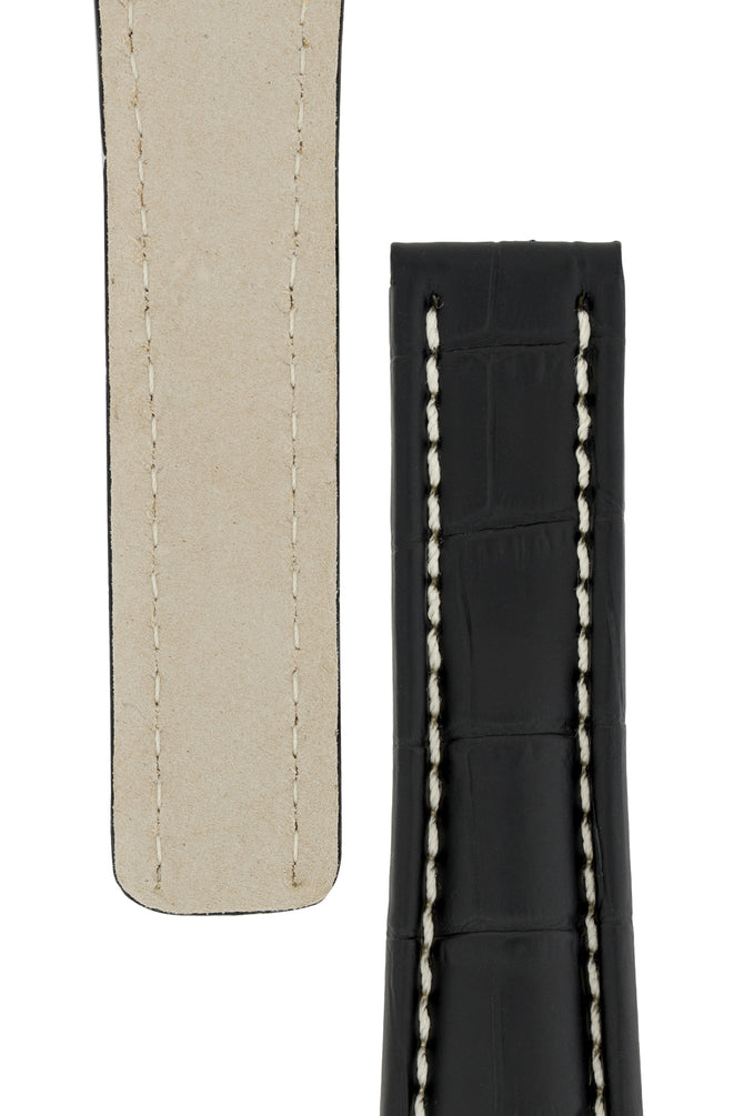 Breitling-Style Alligator-Embossed Deployment Watch Strap in Black (Tapers)