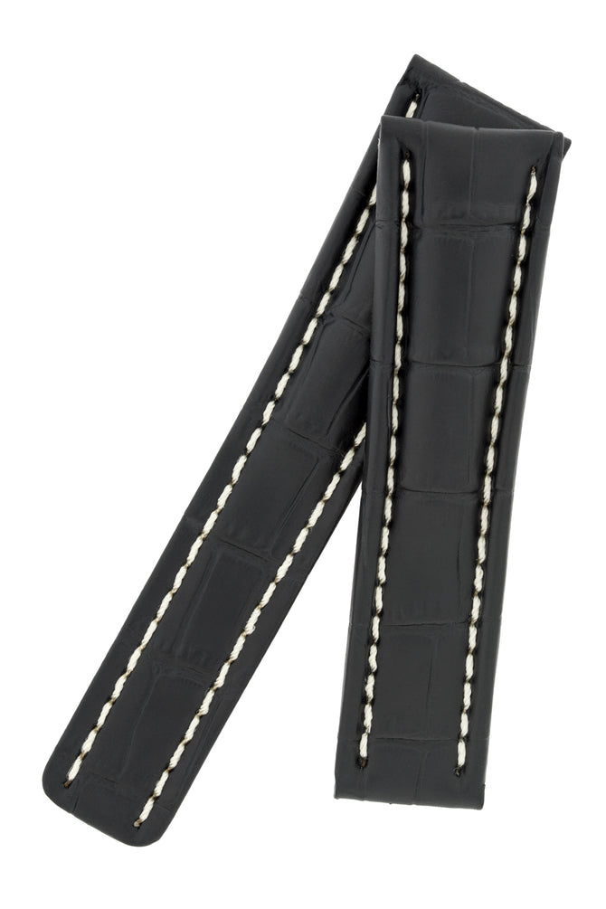 Breitling-Style Alligator-Embossed Deployment Watch Strap in Black