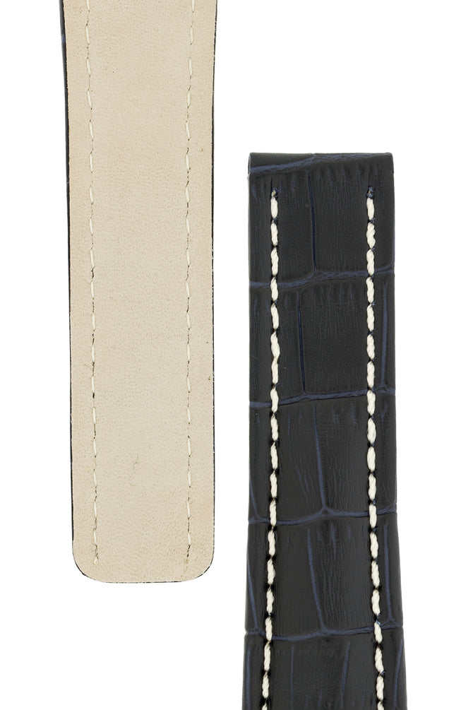 Breitling-Style Alligator-Embossed Deployment Watch Strap in Blue (Tapers)