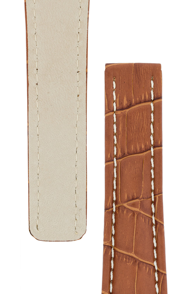 Breitling-Style Alligator-Embossed Deployment Watch Strap in Brown (Tapers)