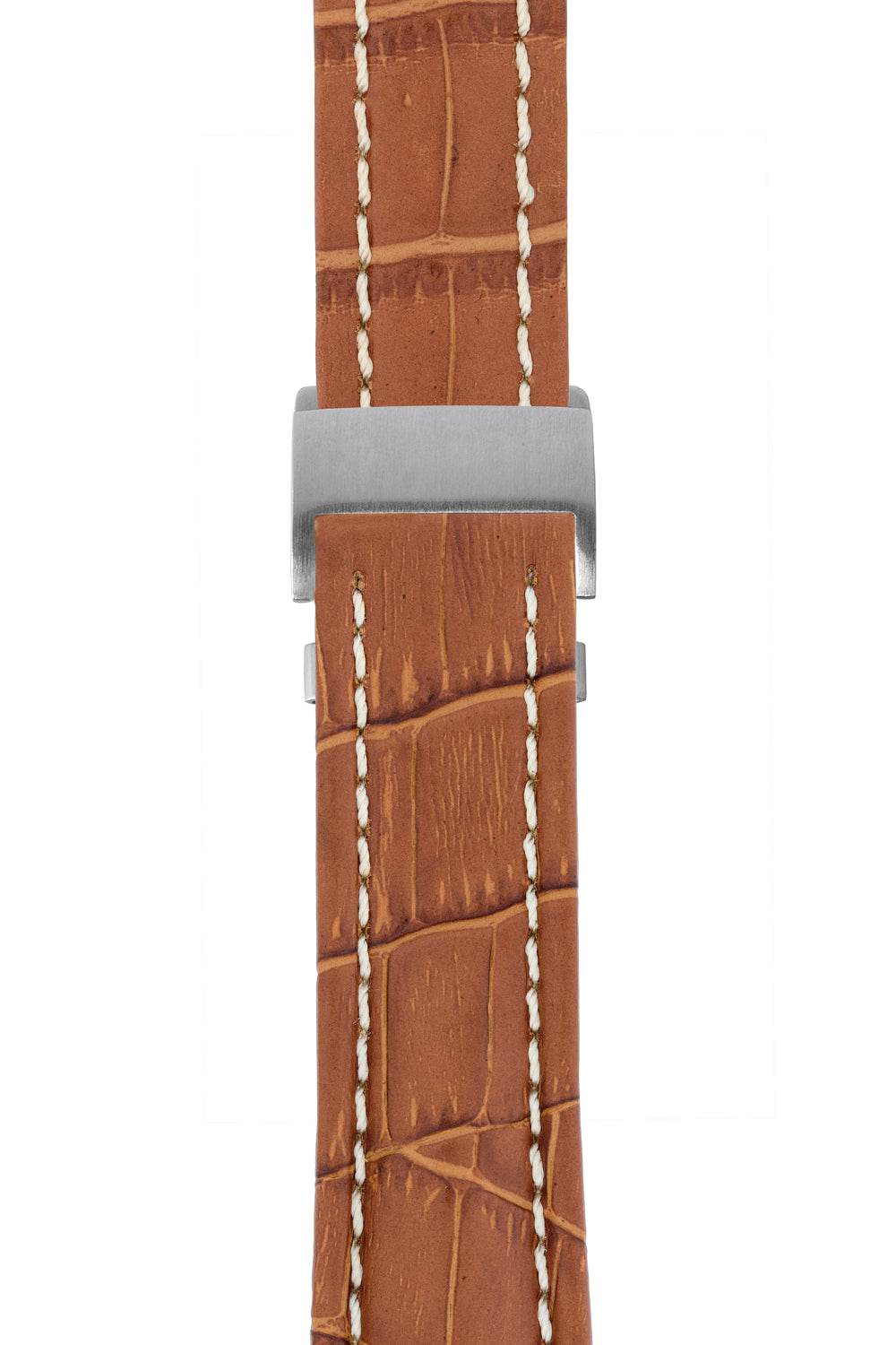 Breitling-Style Alligator-Embossed Deployment Watch Strap in Brown (with Brushed Silver Deployment Clasp)