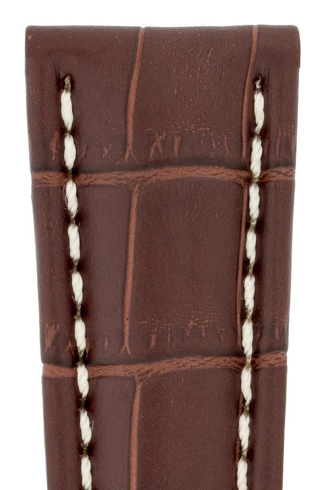 Breitling-Style Alligator-Embossed Deployment Watch Strap in Tabac Brown (Detail)