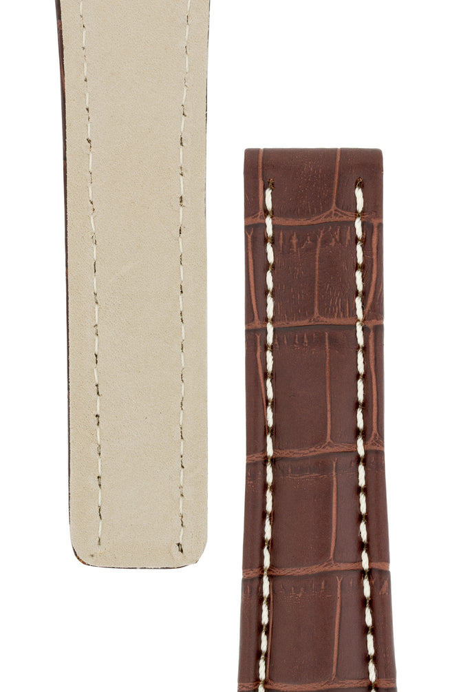 Breitling-Style Alligator-Embossed Deployment Watch Strap in Tabac Brown (Tapers)