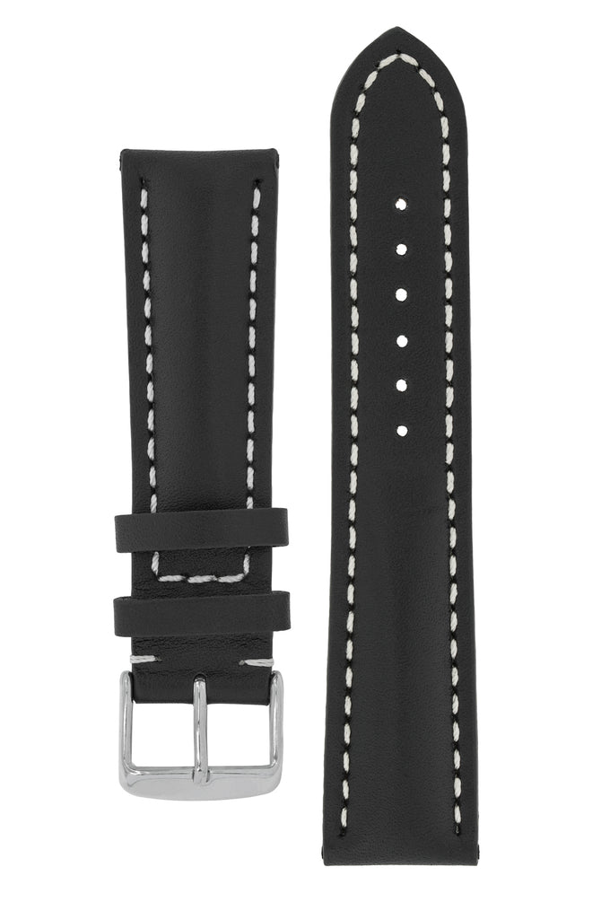 Breitling-Style Calfskin Leather Watch Strap and Buckle in Black