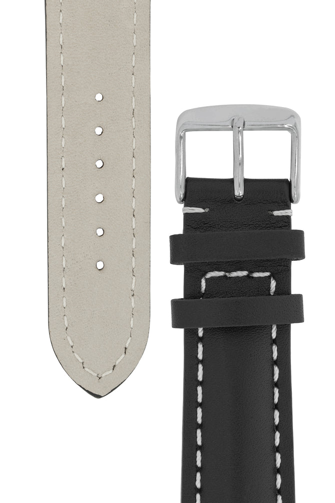Breitling-Style Calfskin Leather Watch Strap and Buckle in Black (Tapers)