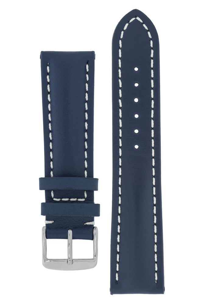 Breitling-Style Calfskin Leather Watch Strap and Buckle in Blue
