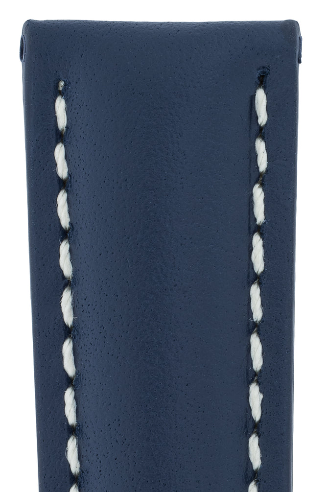 Breitling-Style Calfskin Leather Watch Strap and Buckle in Blue (Detail)