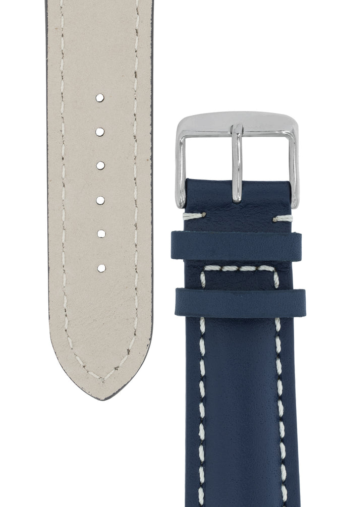 Breitling-Style Calfskin Leather Watch Strap and Buckle in Blue (Tapers)