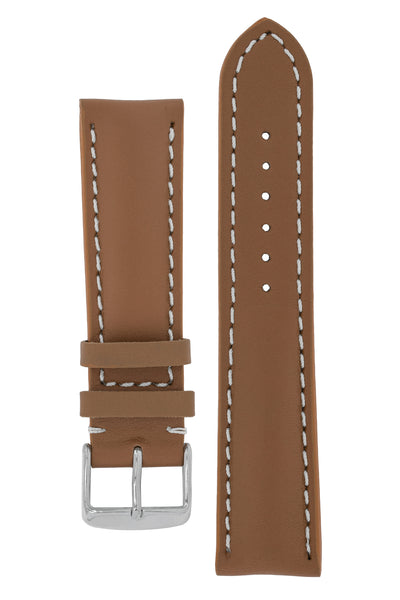 Breitling-Style Calfskin Leather Watch Strap and Buckle in Caramel Brown