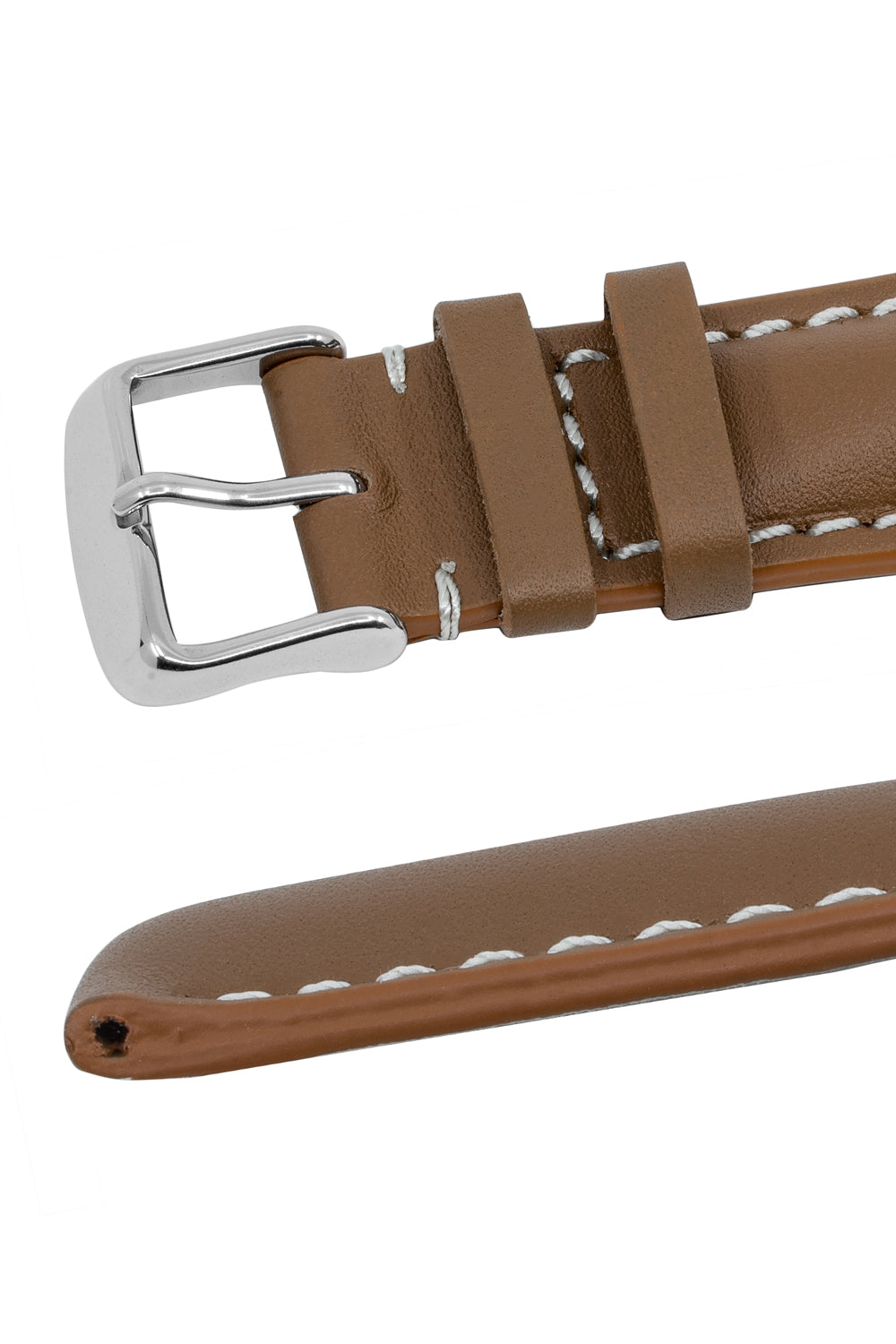 Breitling-Style Calfskin Leather Watch Strap and Buckle in Caramel Brown
