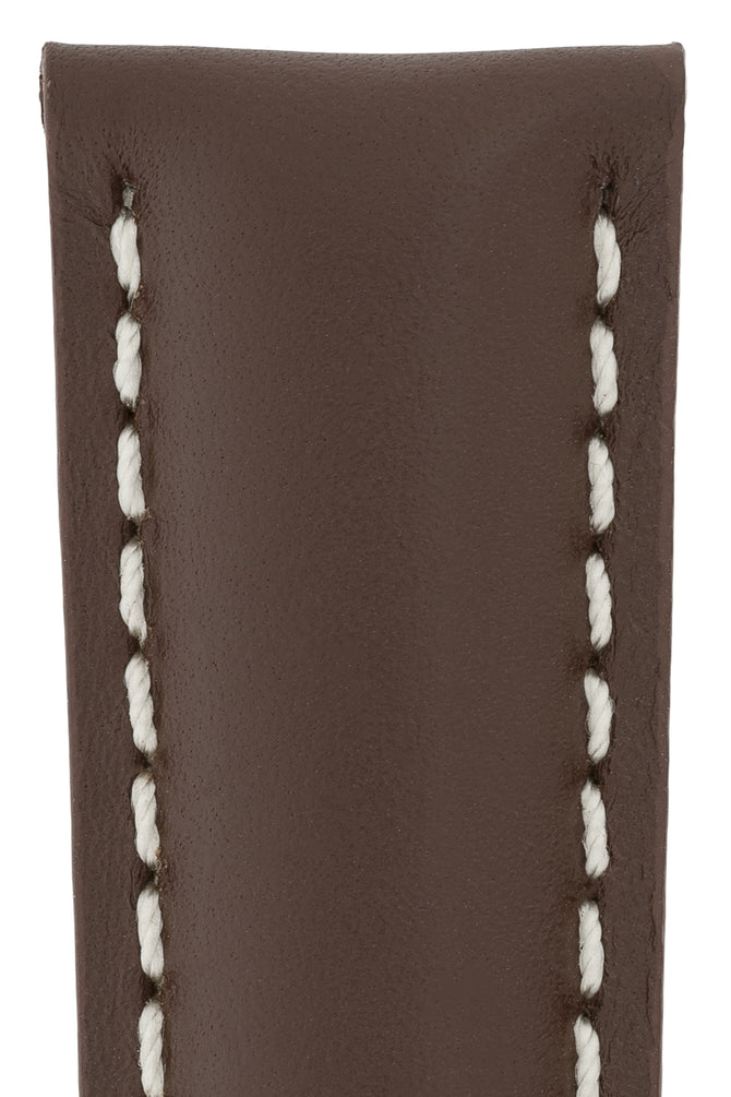 Breitling-Style Calfskin Leather Watch Strap and Buckle in Chocolate Brown (Detail)