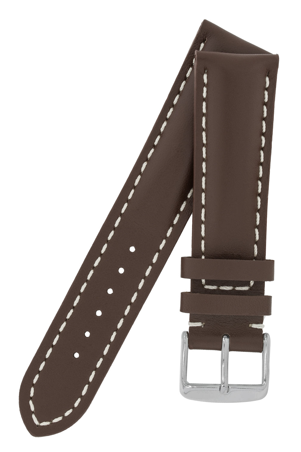 Breitling-Style Calfskin Leather Watch Strap and Buckle in Chocolate Brown