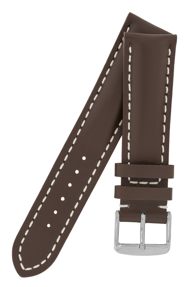 Breitling-Style Calfskin Leather Watch Strap and Buckle in Chocolate Brown