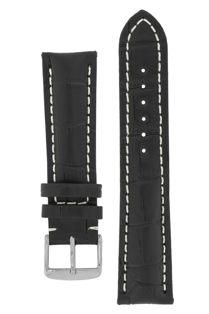 Breitling-Style Alligator-Embossed Watch Strap and Buckle in Black