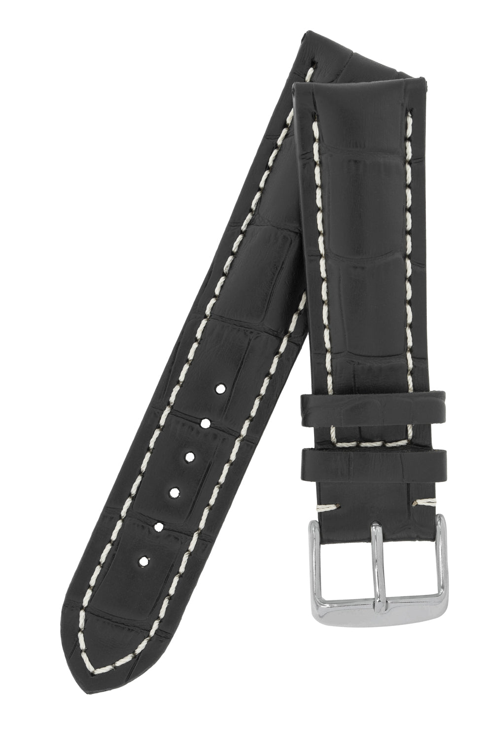 Breitling-Style Alligator-Embossed Watch Strap Buckle Black