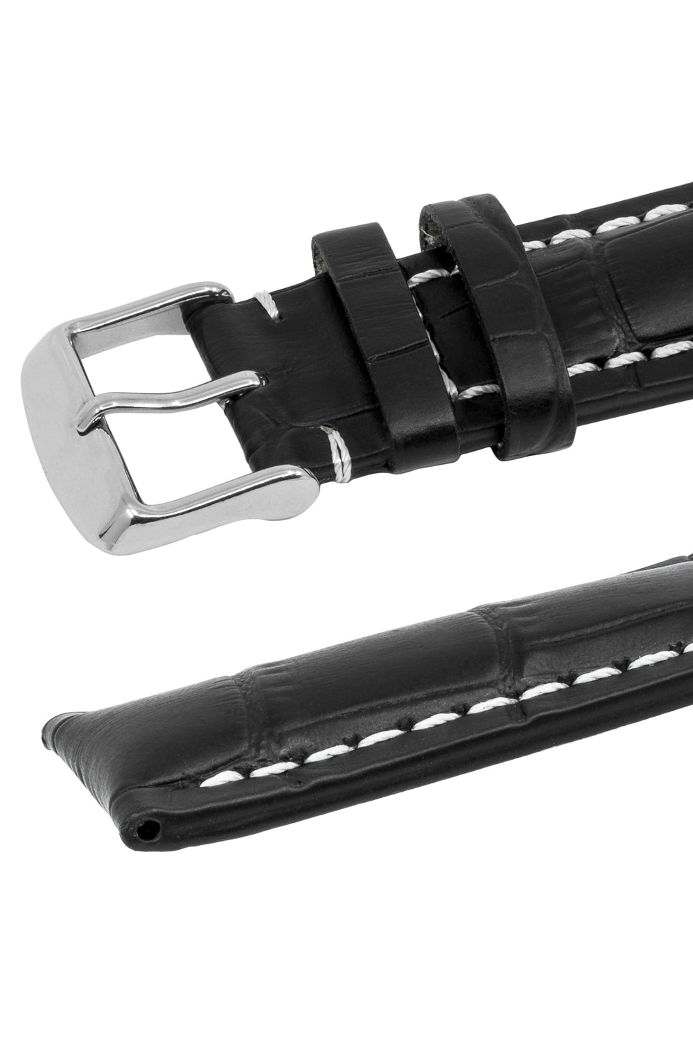 Breitling-Style Alligator-Embossed Watch Strap and Buckle in Black