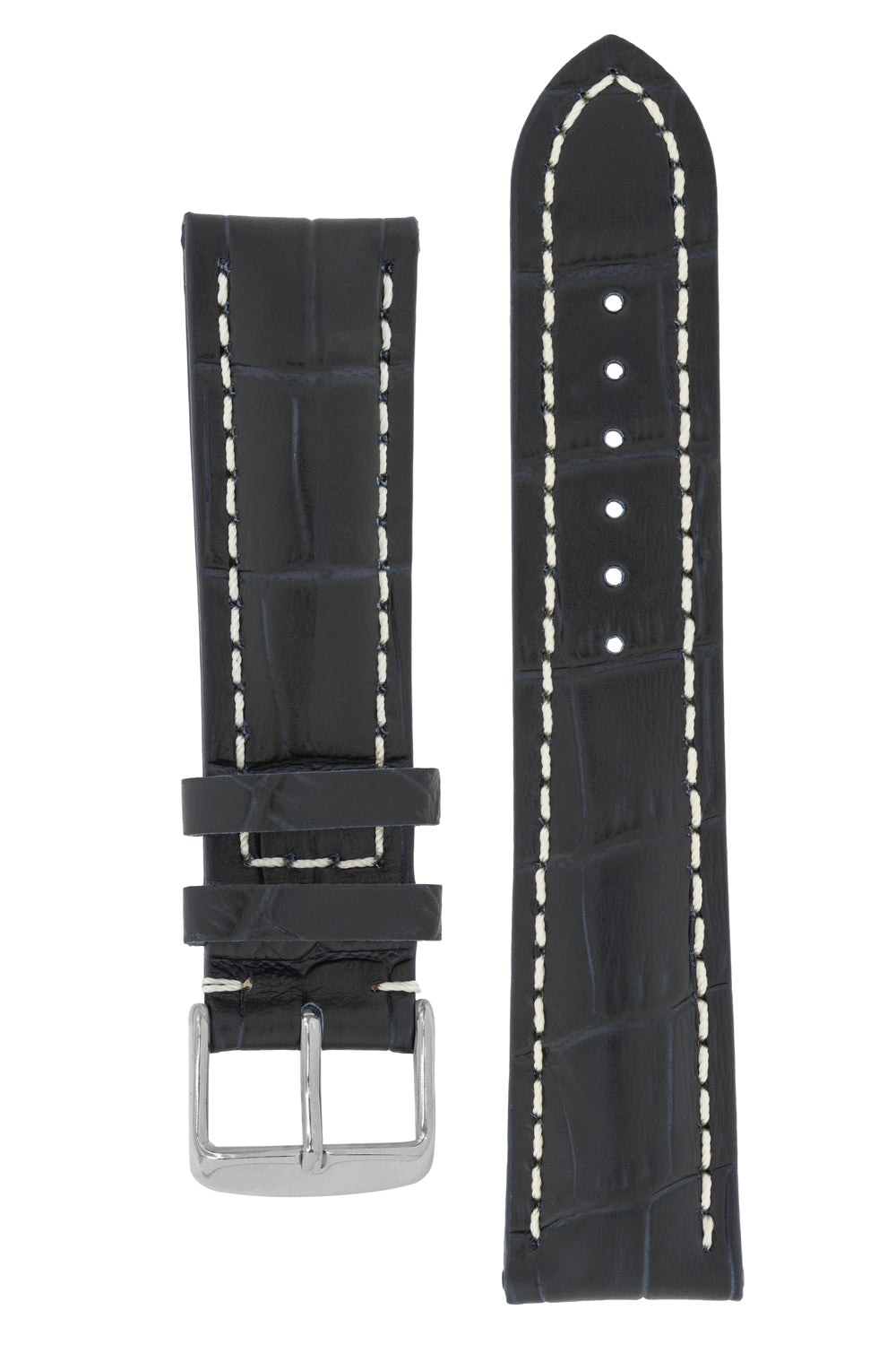 Breitling-Style Alligator-Embossed Watch Strap Buckle Blue 18mm/16mm 120mm/80mm Silver Buckle