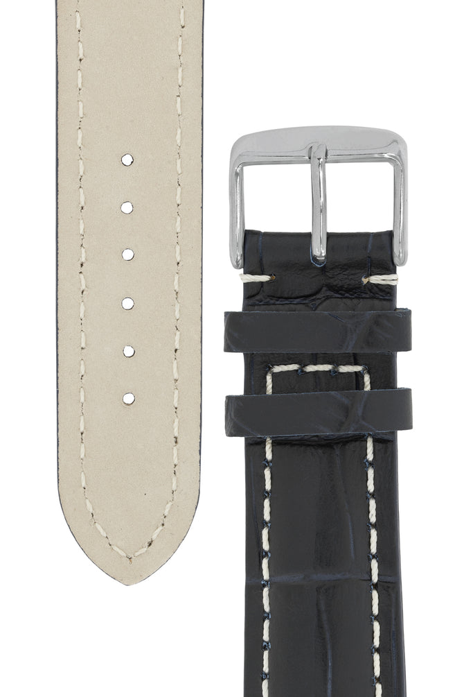 Breitling-Style Alligator-Embossed Watch Strap and Buckle in Blue (Tapers)