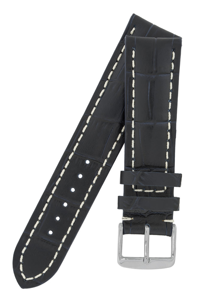 Breitling-Style Alligator-Embossed Watch Strap and Buckle in Blue