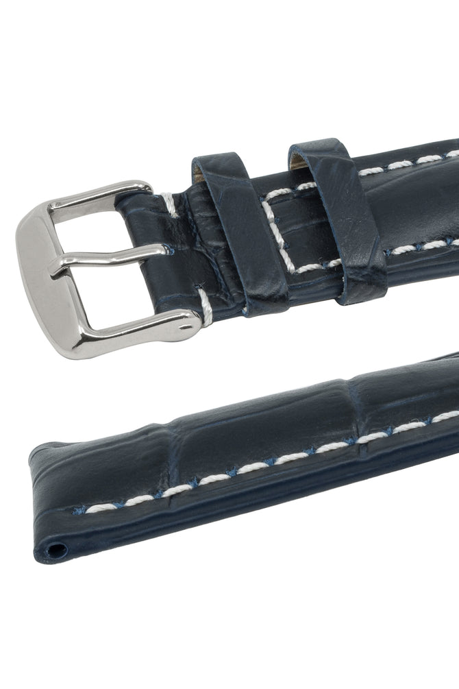 Breitling-Style Alligator-Embossed Watch Strap and Buckle in Blue