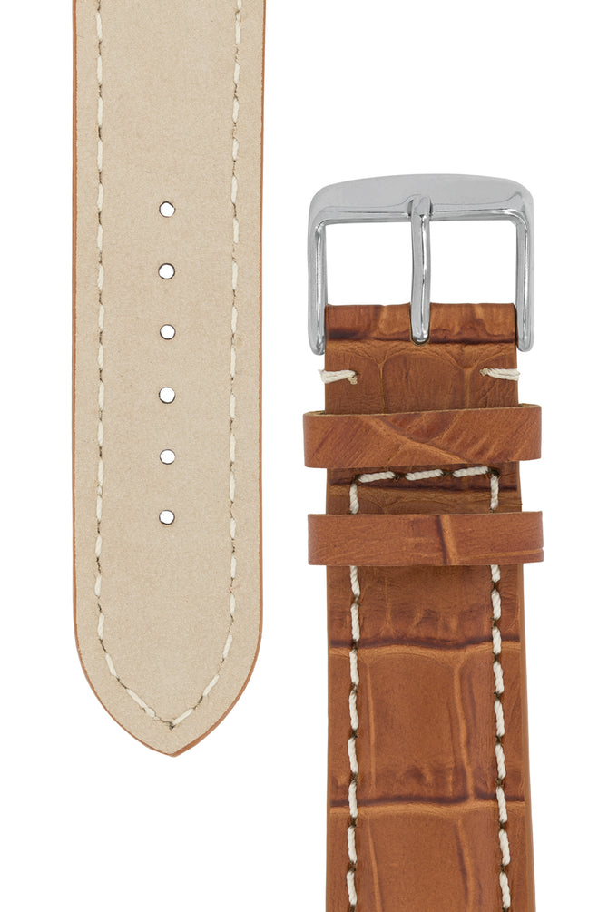 Breitling-Style Alligator-Embossed Watch Strap and Buckle in Brown (Tapers)