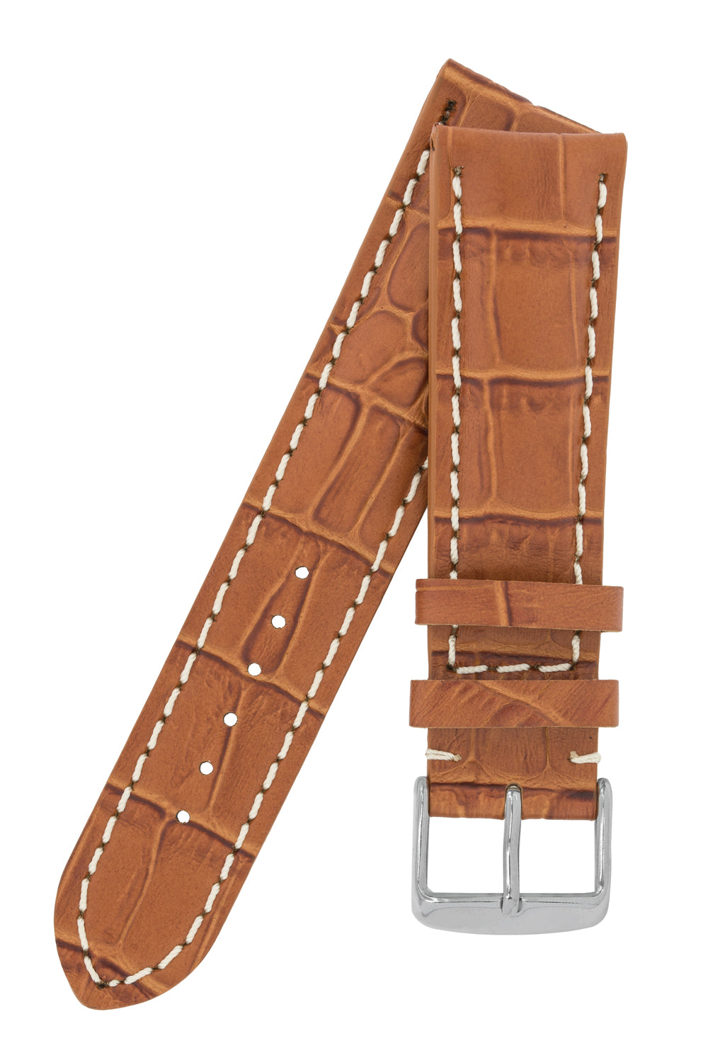 Breitling-Style Alligator-Embossed Watch Strap and Buckle in Brown
