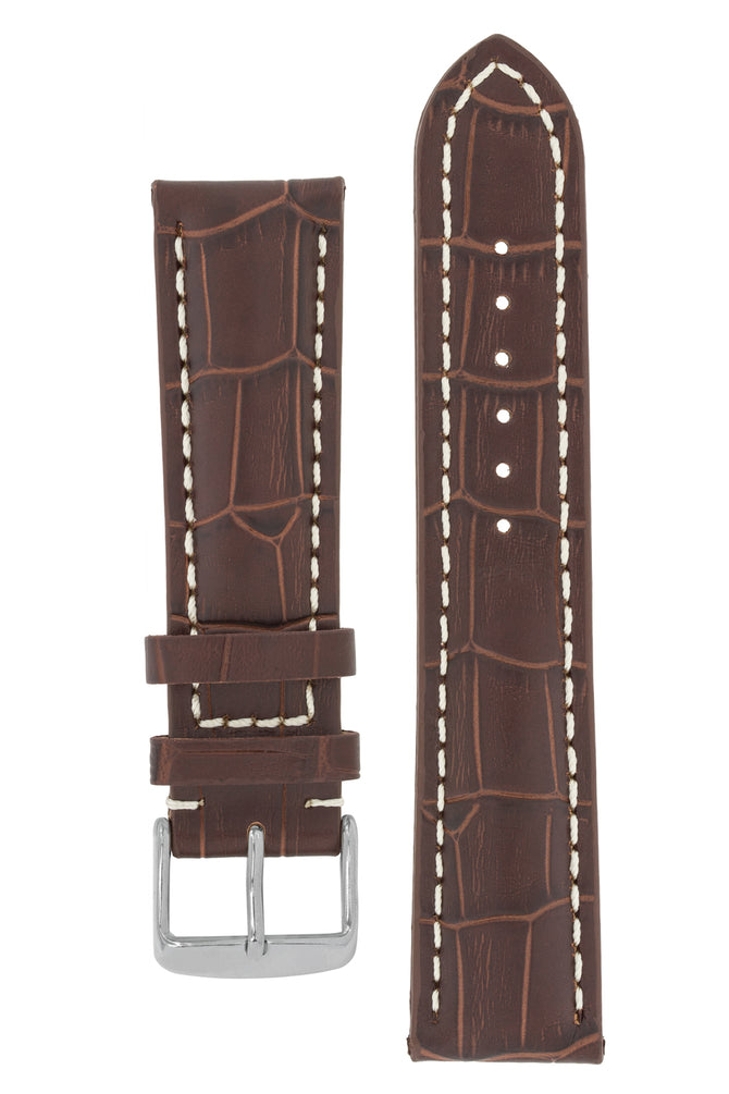 Breitling-Style Alligator-Embossed Watch Strap and Buckle in  Tabac Brown