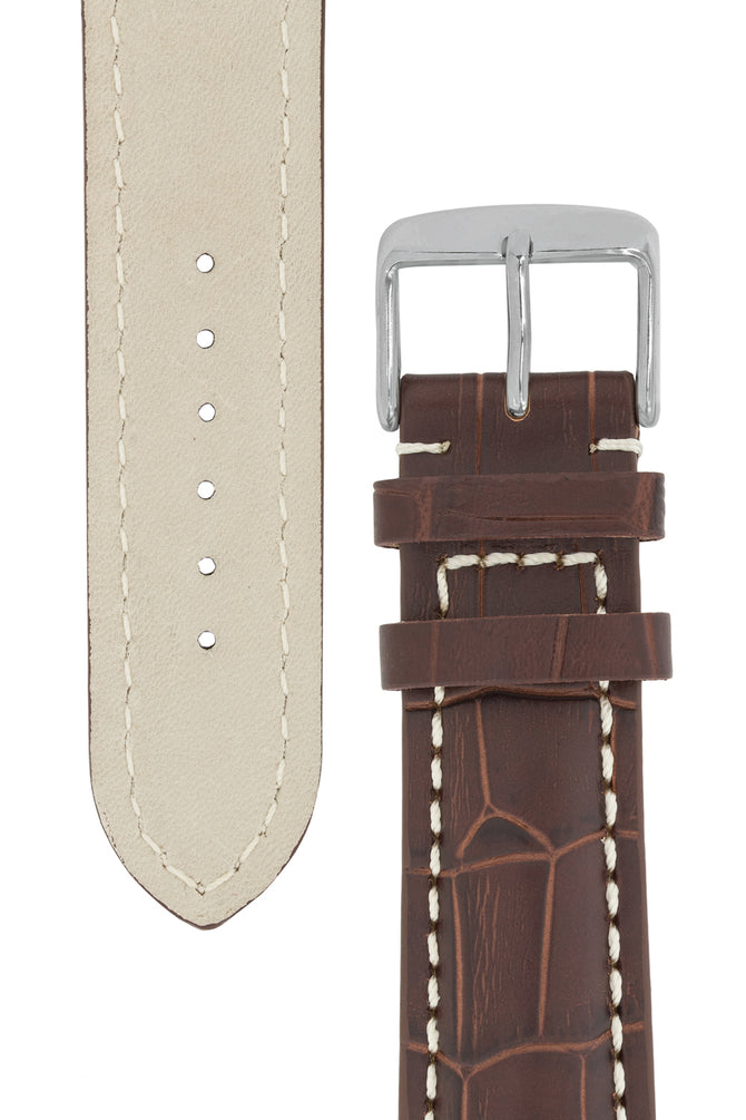Breitling-Style Alligator-Embossed Watch Strap and Buckle in Tabac Brown