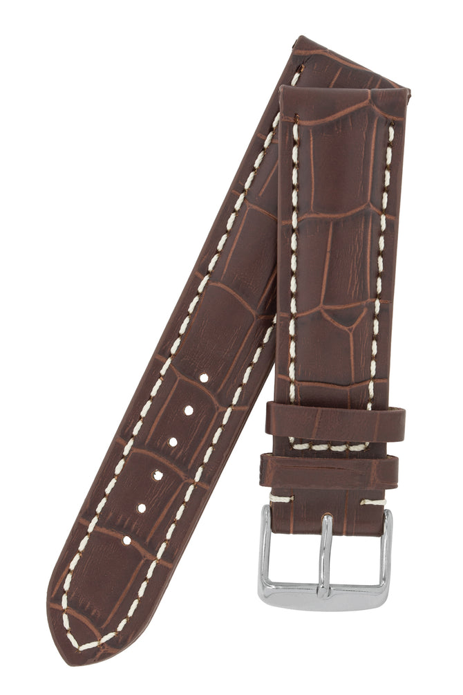 Breitling-Style Alligator-Embossed Watch Strap and Buckle in Tabac Brown