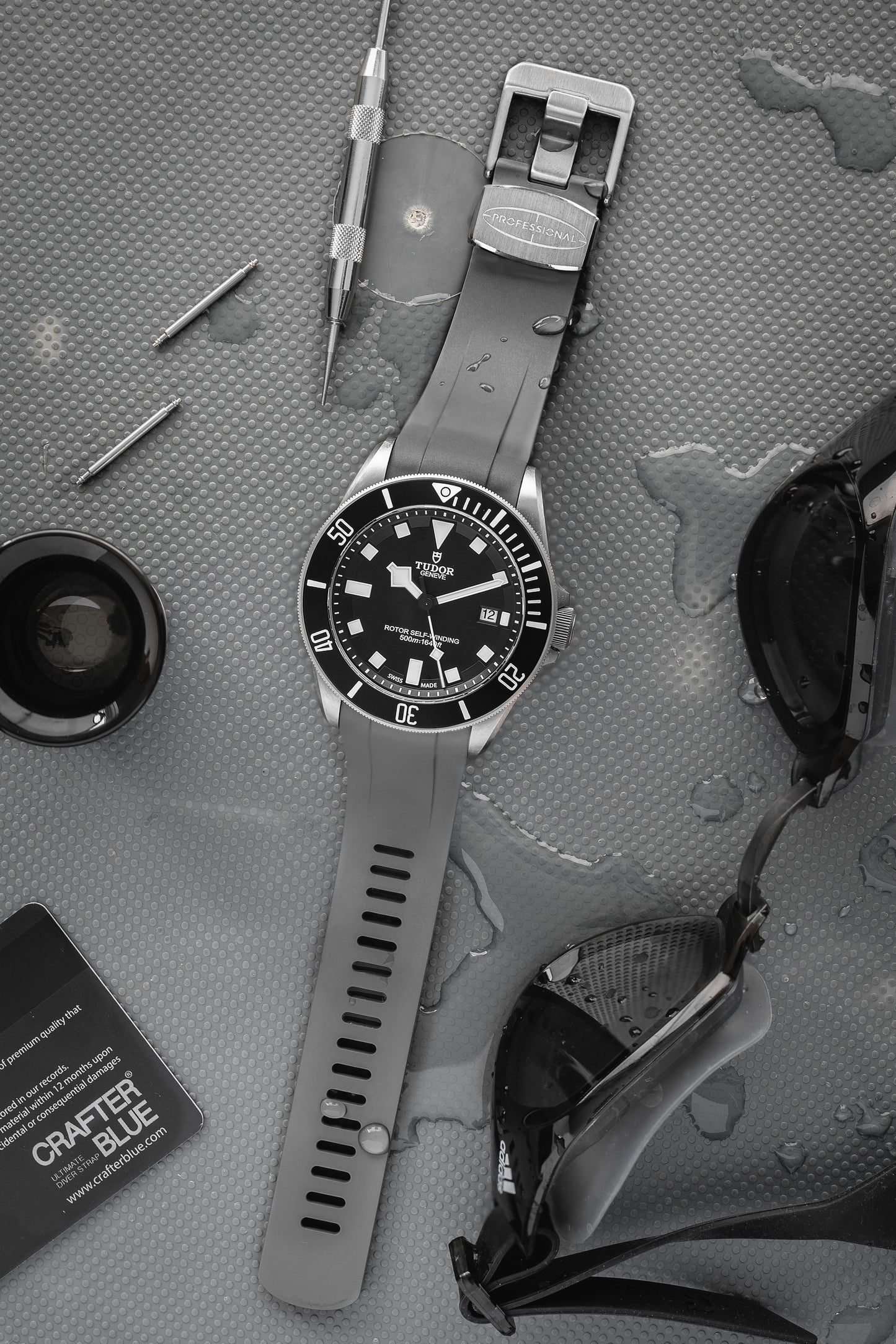 CRAFTER BLUE TD02 Gummiband Für Tudor Pelagos – Rundanstoß 22 Mm, Schwarz/blau/grau, Inkl. Federstegen